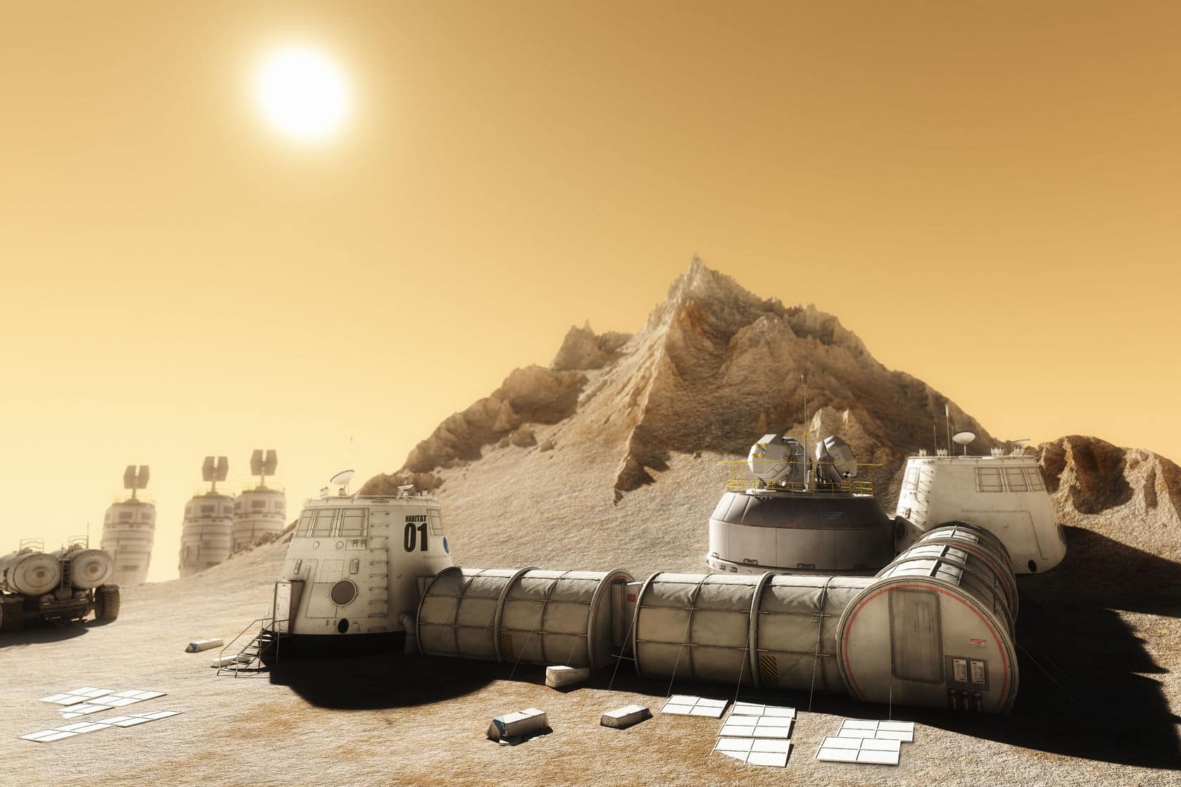 Habitat settlement research and living quarters on the desolate planet of mars.